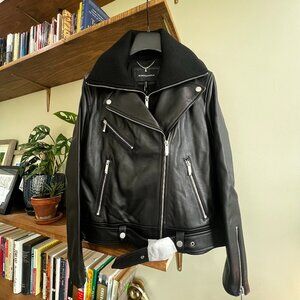 BCBGMaxAzria Black Leather Jacket Size S with Removable Sweater Lining